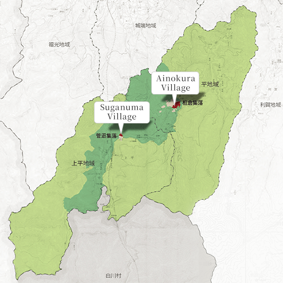 Map of the villages in the Gokayama region