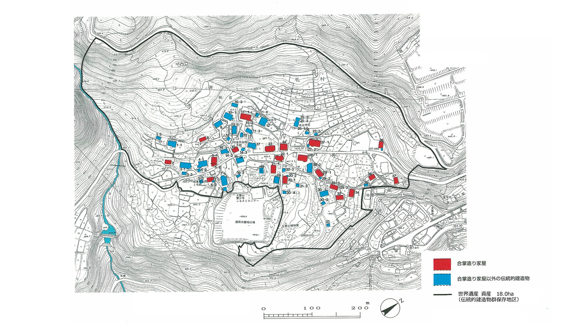 五箇山相倉集落の遺産の範囲図