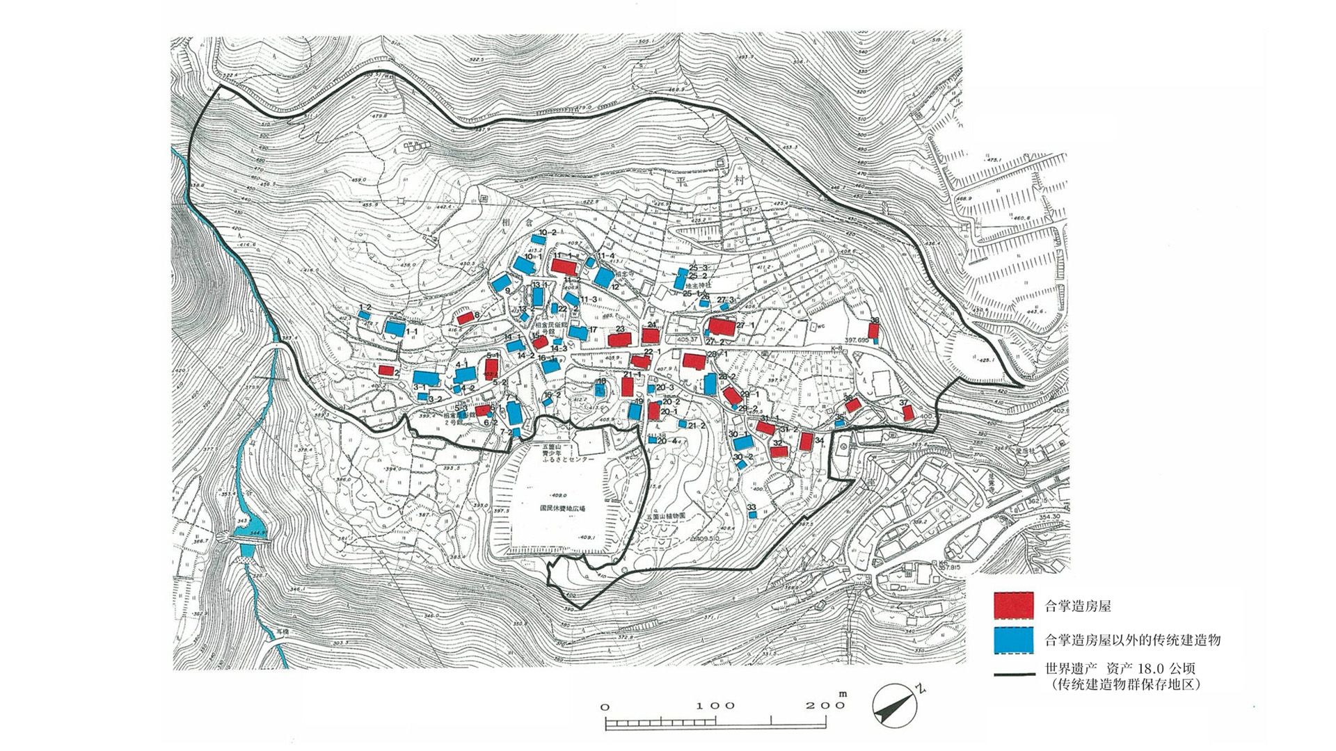 五箇山相仓聚落的遗产范围图