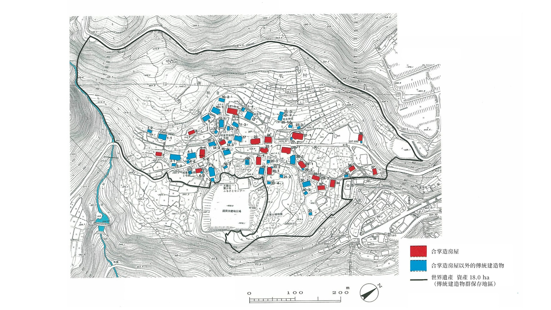 五箇山相倉聚落的遺產範圍圖