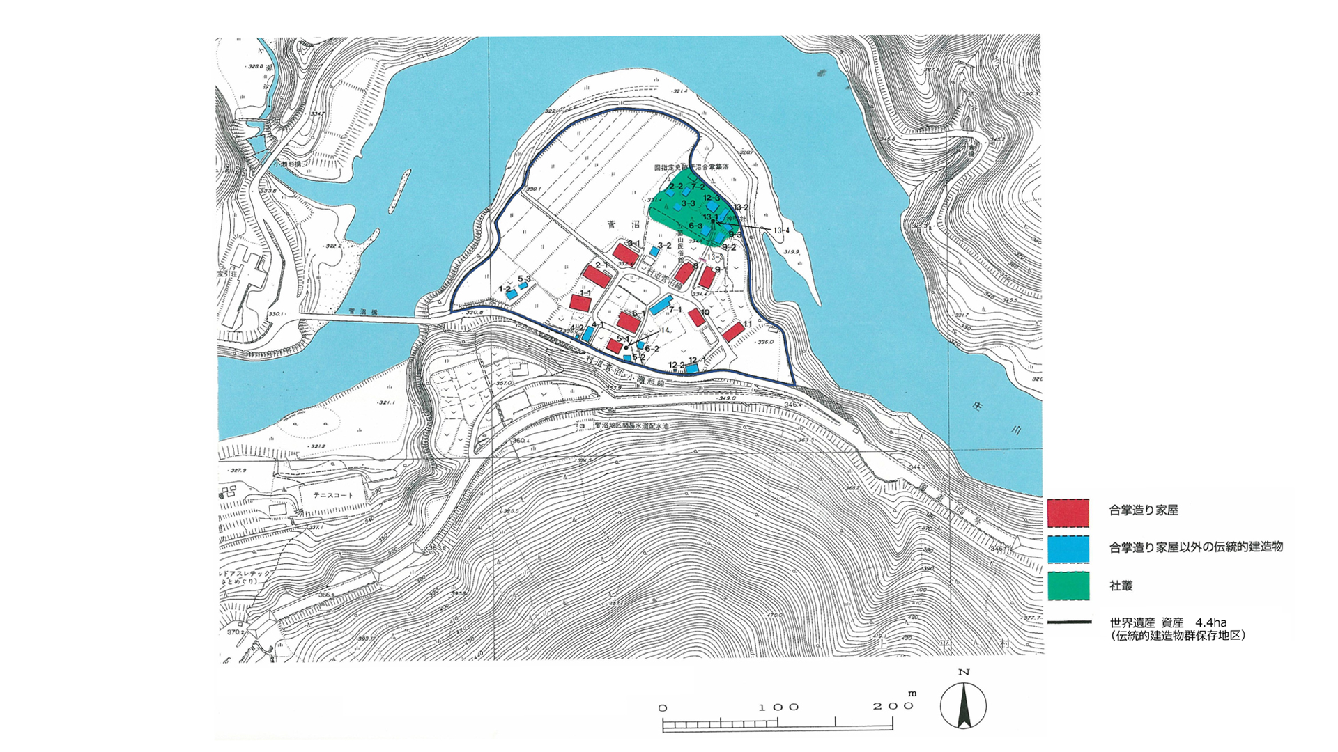 五箇山菅沼集落の遺産の範囲図