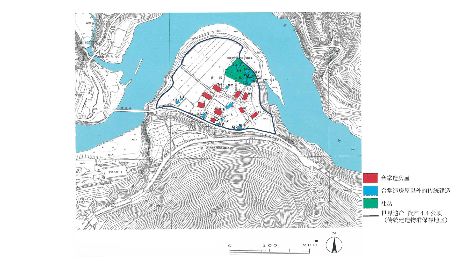 五箇山菅沼聚落的遗产范围图